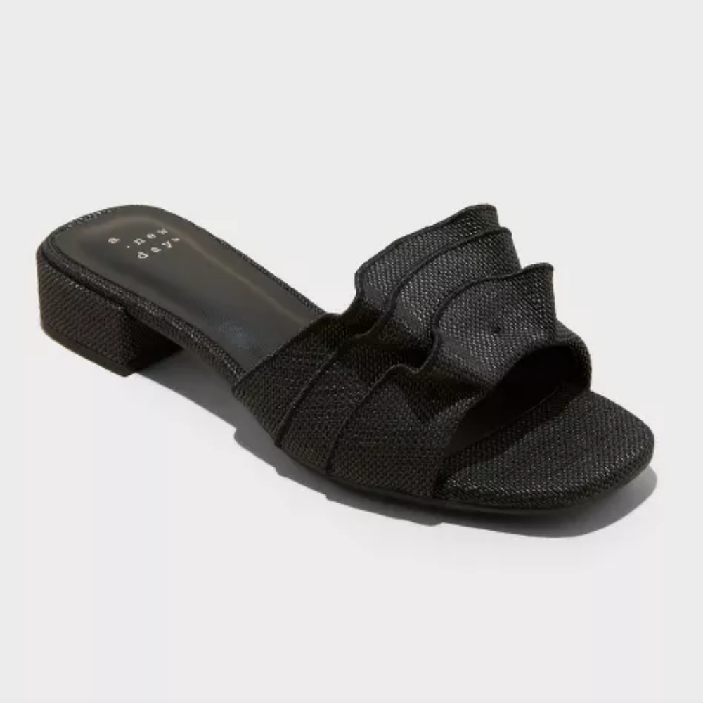 Women's Lyta Raffia Ruffle Sandals with Memory Foam Insole - A New Day™ Size 11